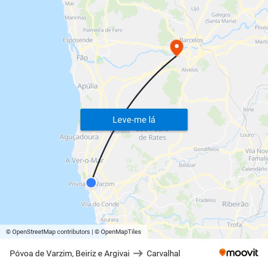 Póvoa de Varzim, Beiriz e Argivai to Carvalhal map