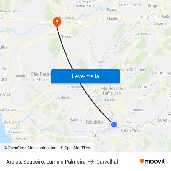 Areias, Sequeiró, Lama e Palmeira to Carvalhal map