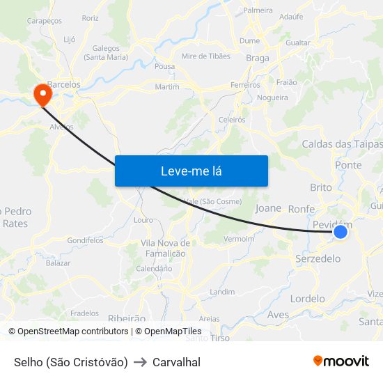 Selho (São Cristóvão) to Carvalhal map