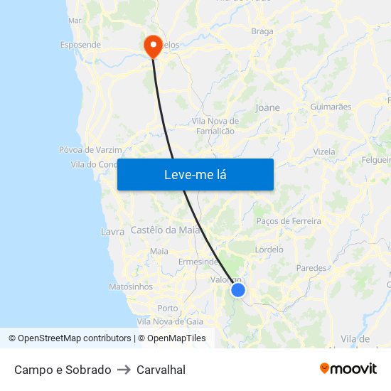 Campo e Sobrado to Carvalhal map