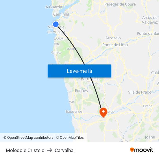 Moledo e Cristelo to Carvalhal map