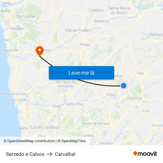 Serzedo e Calvos to Carvalhal map