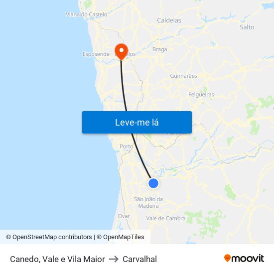 Canedo, Vale e Vila Maior to Carvalhal map