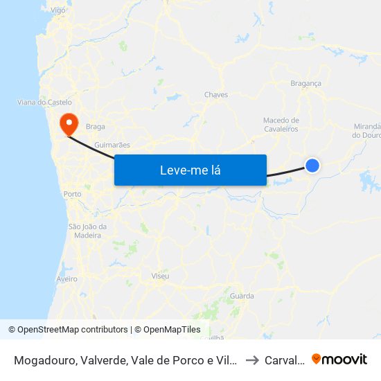 Mogadouro, Valverde, Vale de Porco e Vilar de Rei to Carvalhal map