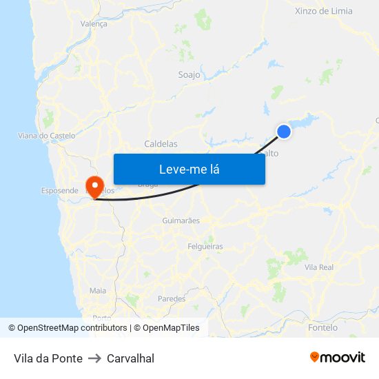 Vila da Ponte to Carvalhal map