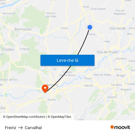 Freiriz to Carvalhal map
