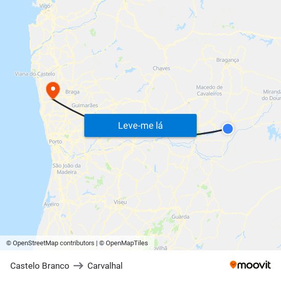Castelo Branco to Carvalhal map