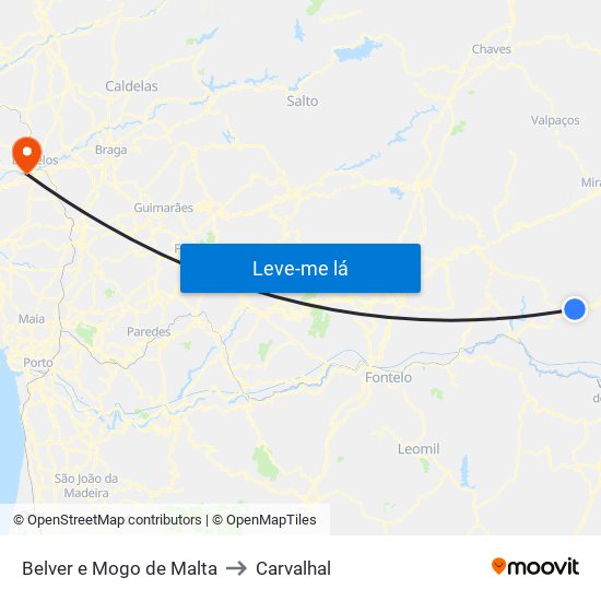 Belver e Mogo de Malta to Carvalhal map