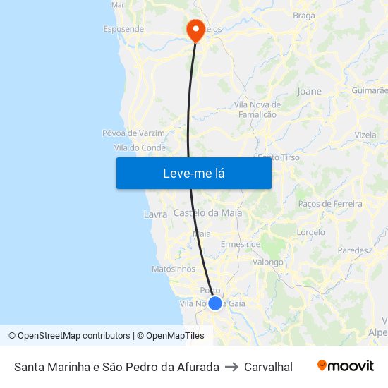 Santa Marinha e São Pedro da Afurada to Carvalhal map