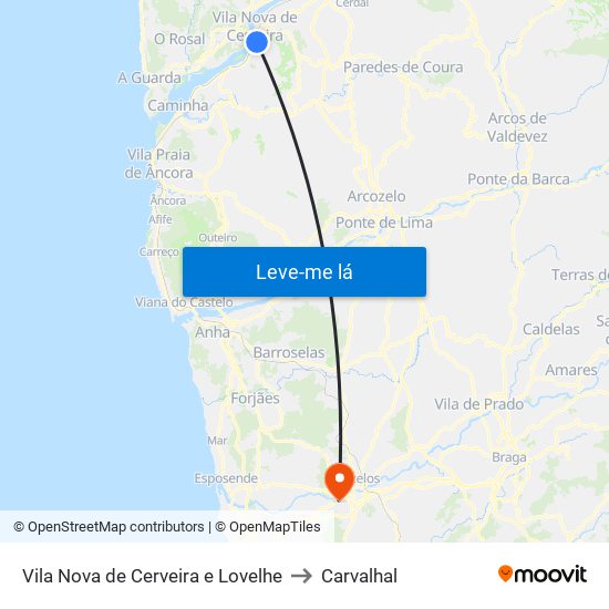 Vila Nova de Cerveira e Lovelhe to Carvalhal map