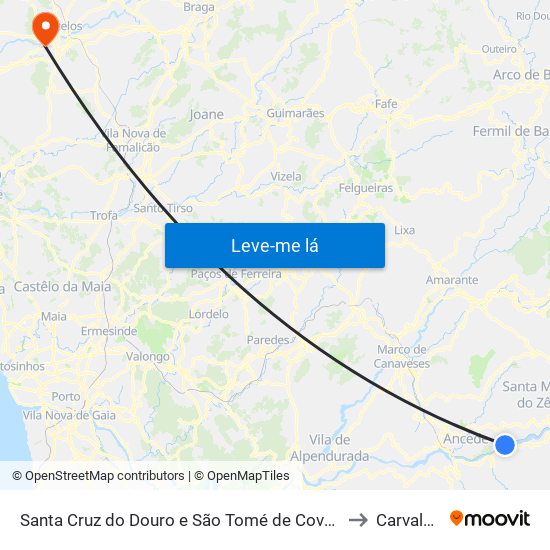 Santa Cruz do Douro e São Tomé de Covelas to Carvalhal map