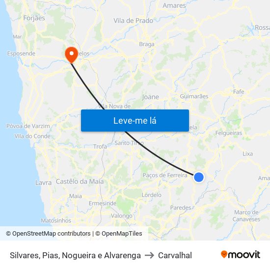 Silvares, Pias, Nogueira e Alvarenga to Carvalhal map