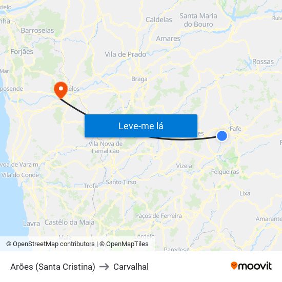 Arões (Santa Cristina) to Carvalhal map