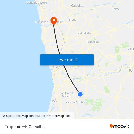 Tropeço to Carvalhal map