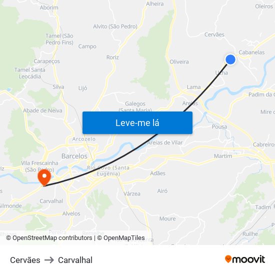 Cervães to Carvalhal map