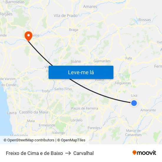 Freixo de Cima e de Baixo to Carvalhal map