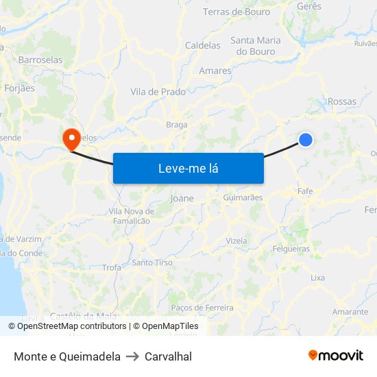 Monte e Queimadela to Carvalhal map
