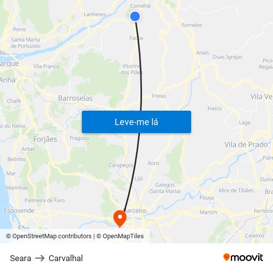 Seara to Carvalhal map