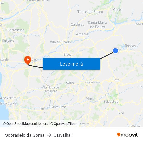 Sobradelo da Goma to Carvalhal map