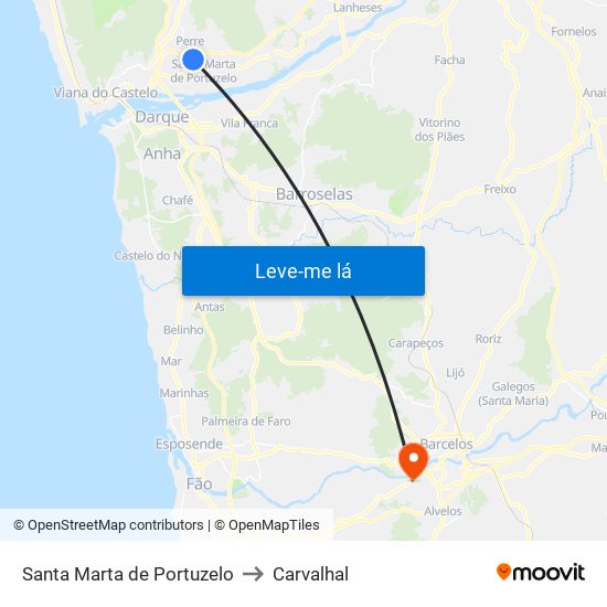 Santa Marta de Portuzelo to Carvalhal map