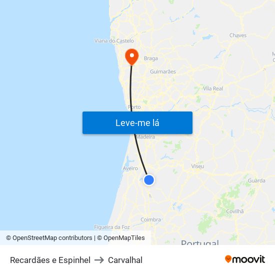 Recardães e Espinhel to Carvalhal map