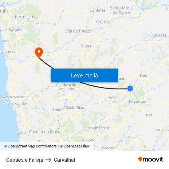 Cepães e Fareja to Carvalhal map