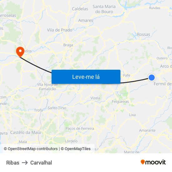 Ribas to Carvalhal map