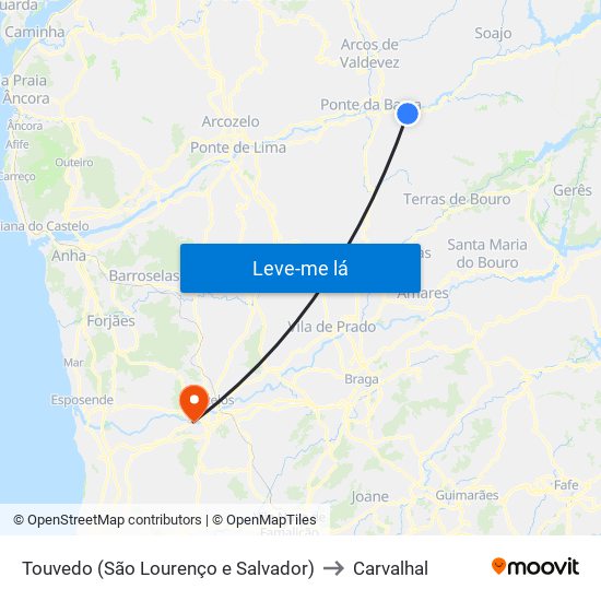 Touvedo (São Lourenço e Salvador) to Carvalhal map