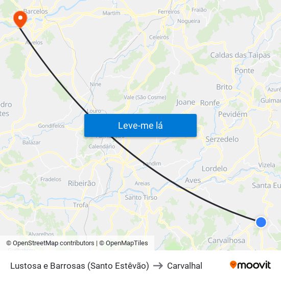 Lustosa e Barrosas (Santo Estêvão) to Carvalhal map