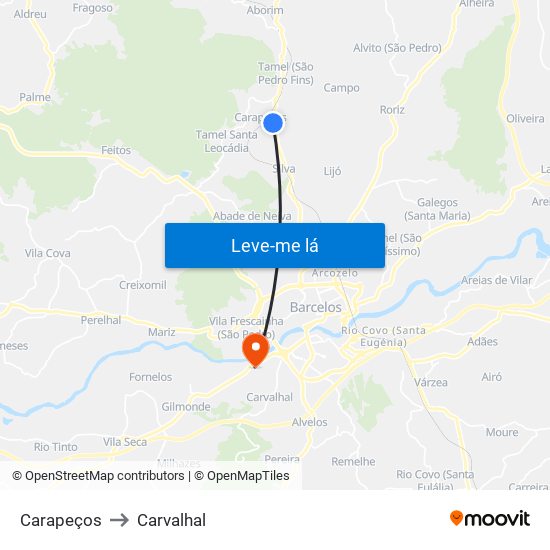 Carapeços to Carvalhal map