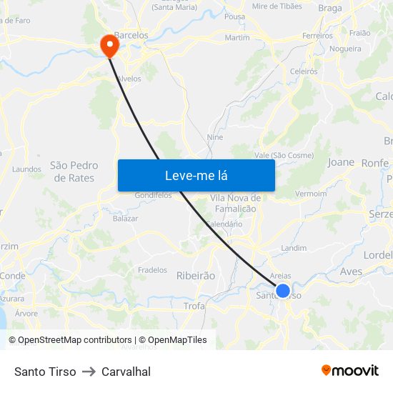 Santo Tirso to Carvalhal map