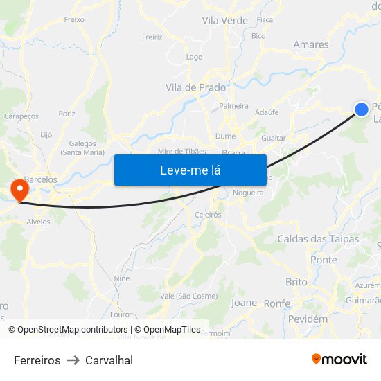 Ferreiros to Carvalhal map