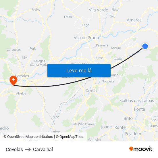 Covelas to Carvalhal map