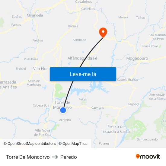 Torre De Moncorvo to Peredo map