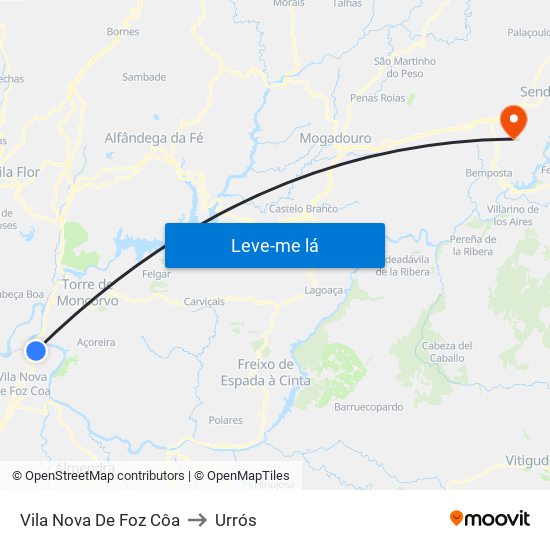 Vila Nova De Foz Côa to Urrós map