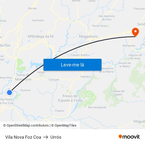 Vila Nova Foz Coa to Urrós map