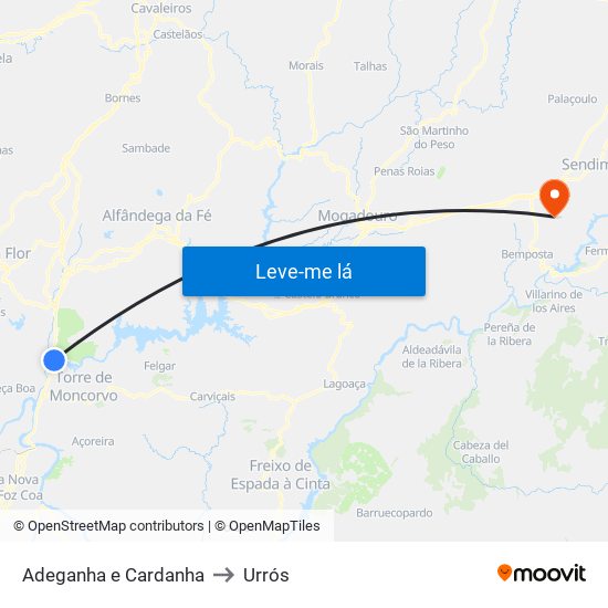 Adeganha e Cardanha to Urrós map