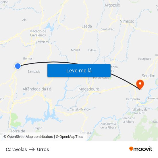 Caravelas to Urrós map
