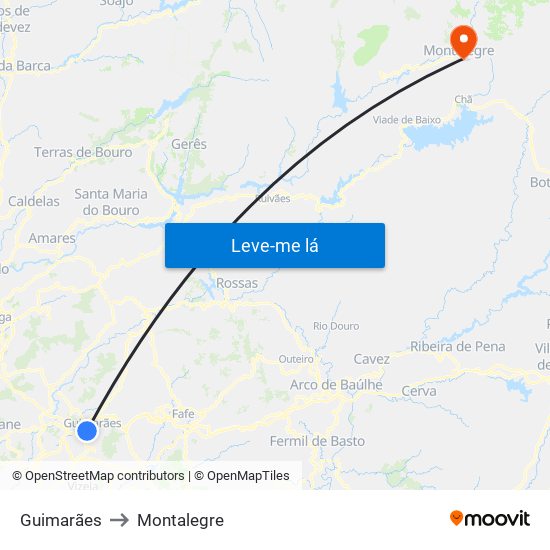 Guimarães to Montalegre map