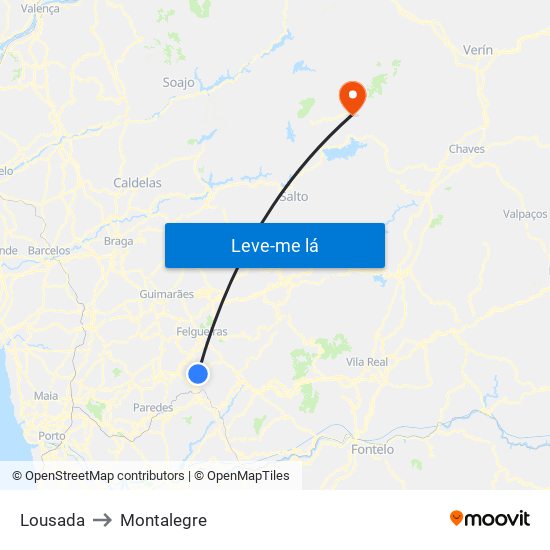 Lousada to Montalegre map