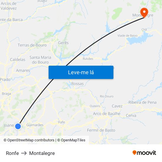 Ronfe to Montalegre map