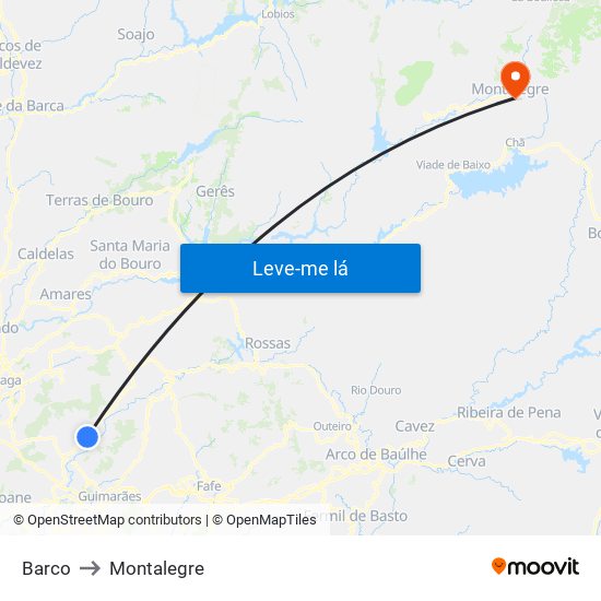 Barco to Montalegre map