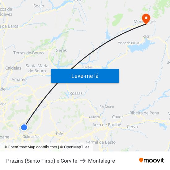 Prazins (Santo Tirso) e Corvite to Montalegre map