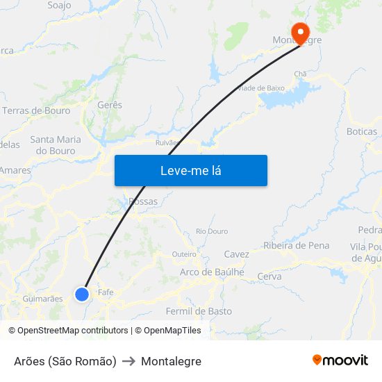 Arões (São Romão) to Montalegre map