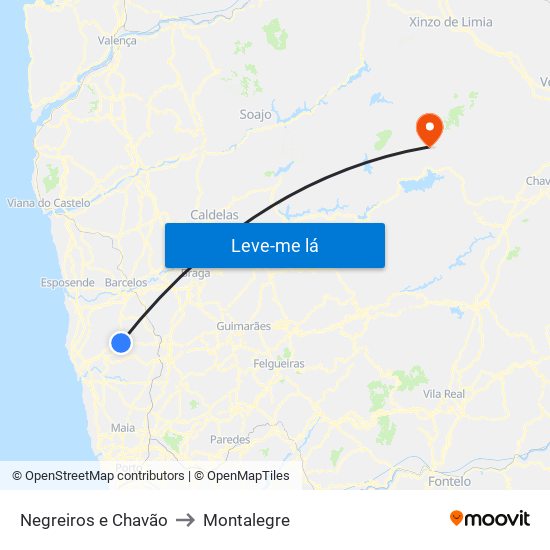 Negreiros e Chavão to Montalegre map