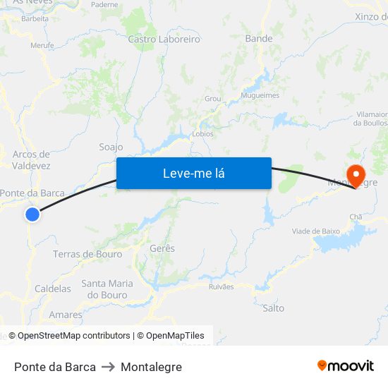 Ponte da Barca to Montalegre map