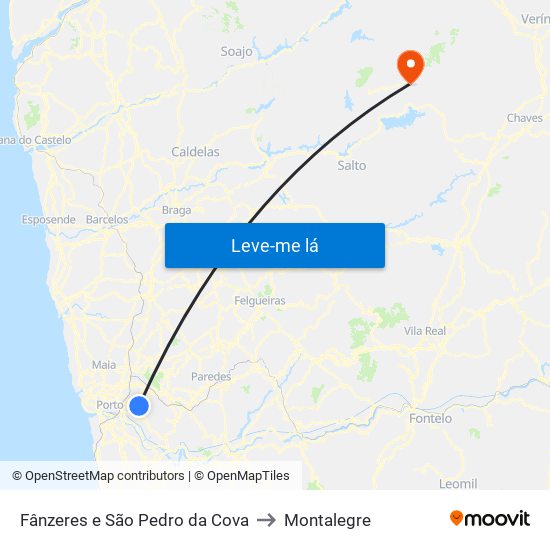 Fânzeres e São Pedro da Cova to Montalegre map