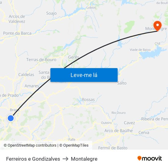 Ferreiros e Gondizalves to Montalegre map