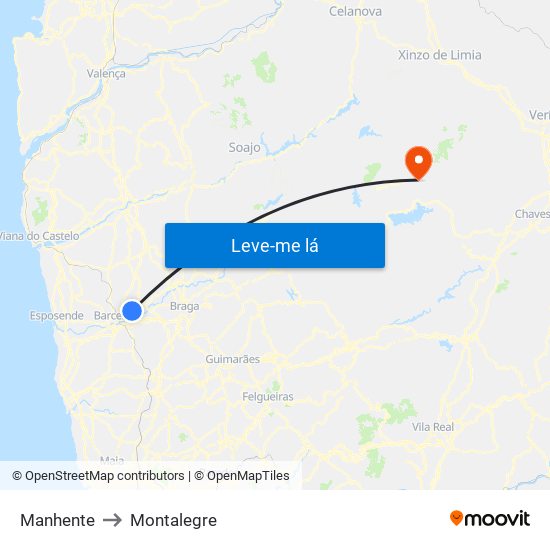 Manhente to Montalegre map