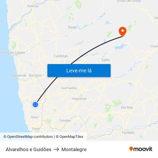 Alvarelhos e Guidões to Montalegre map